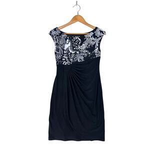 Connected Size 6P Womens Black Paisley Sheath Wrap Cocktail Party Date Dress‎